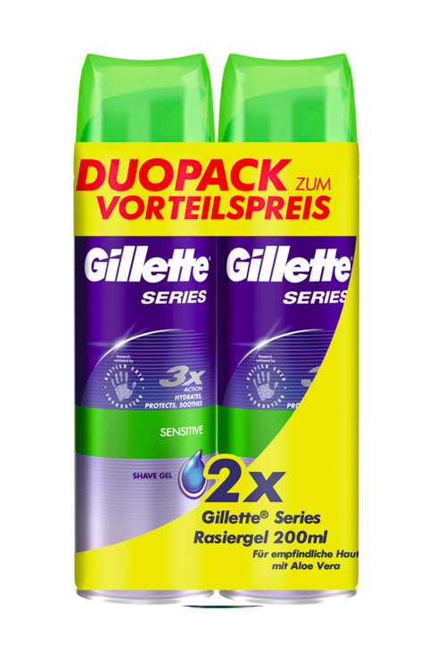 Gillette gel na holení 2 x 200 ml Series Sensitive duopack