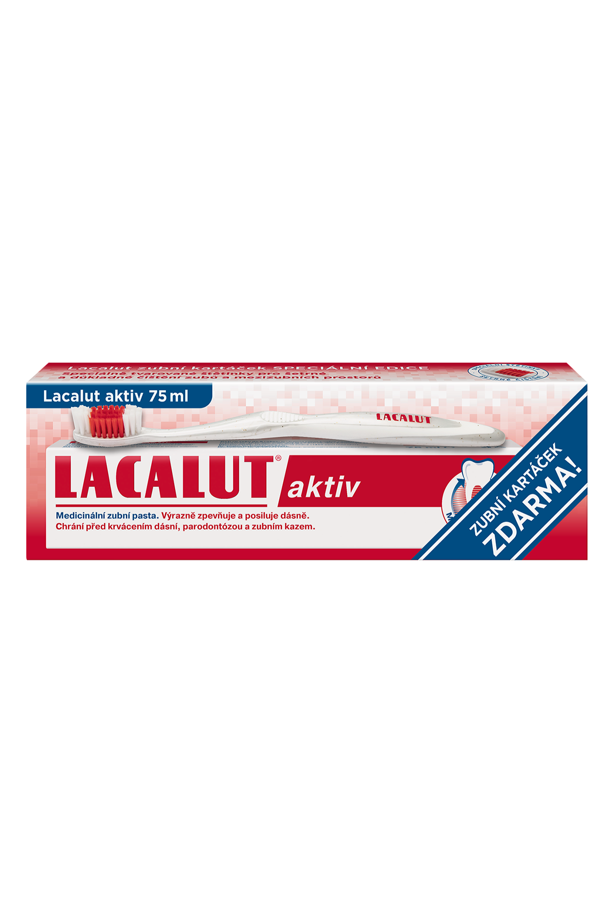 Lacalut zubní pasta 75 ml Aktiv + zubní kartáček zdarma