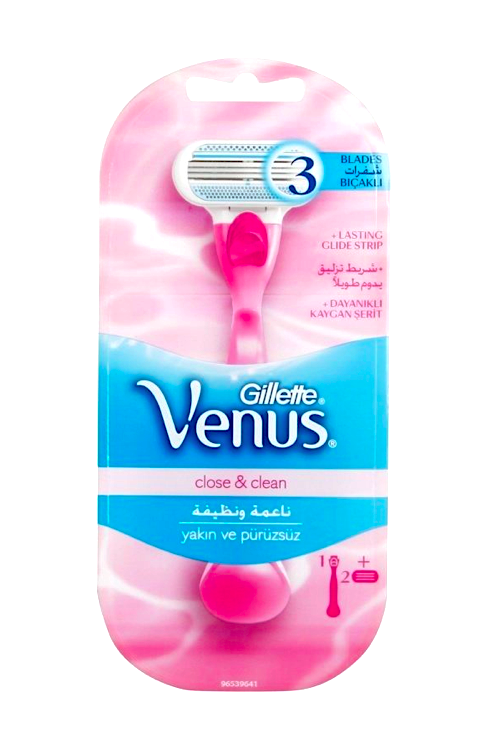 Gillette Venus Close & Clean strojek + 2 holicí hlavice Pink