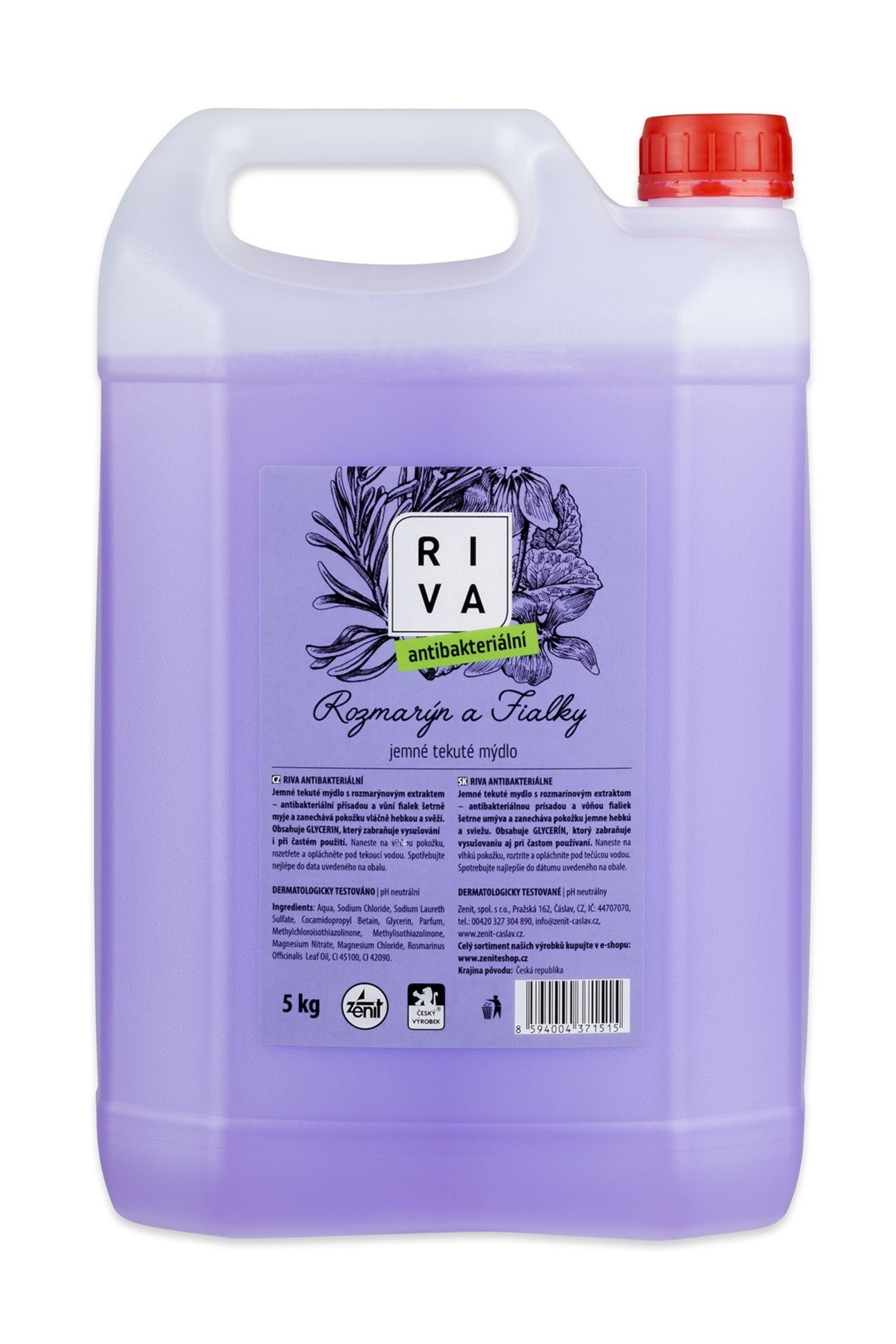 Riva tekuté mýdlo 5 kg Rozmarýn a Fialky - Antibakteriální