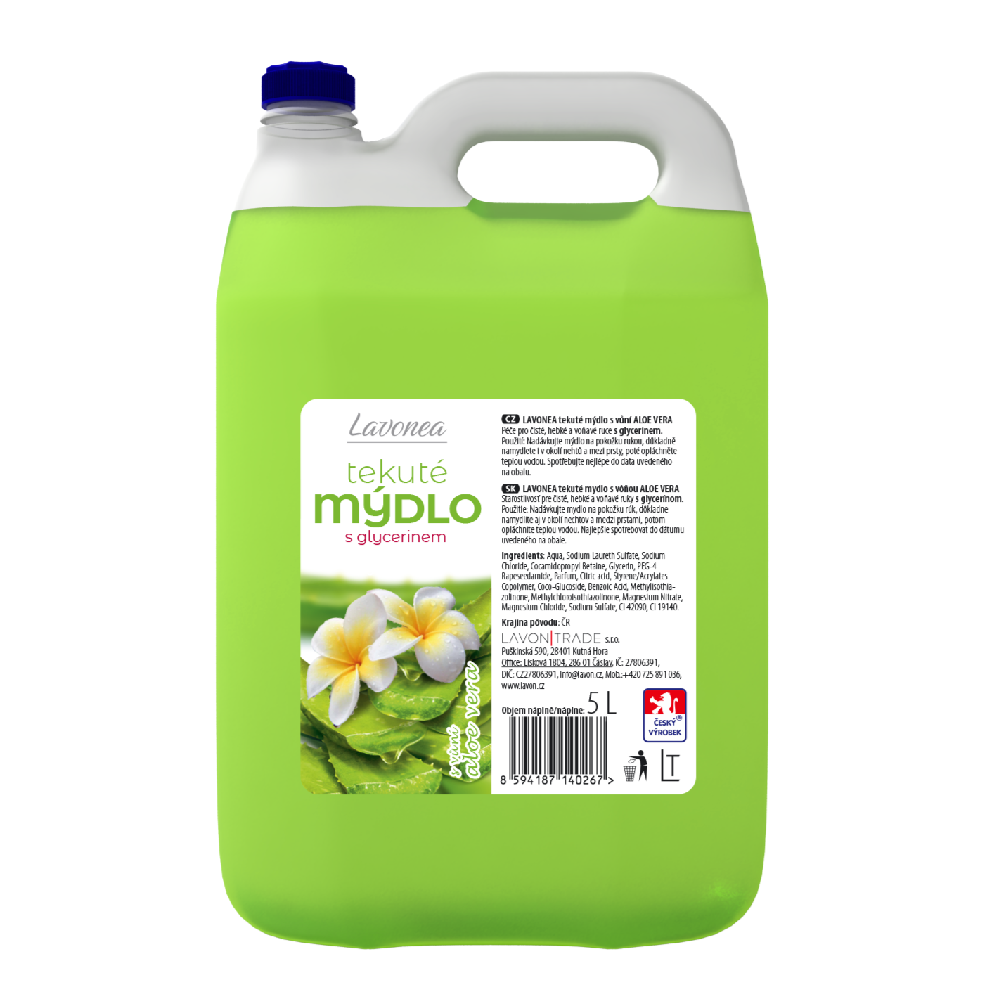 Lavonea tekuté mýdlo náhradní náplň 5 l Aloe Vera