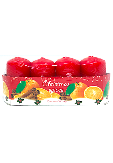 Bartek vánoční svíčky 4 ks červené 7 cm - Cinnamon & Orange