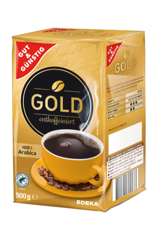 Gut & Günstig káva Gold bez kofeinu pražená, mletá 500 g