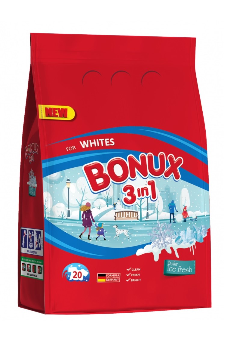 Bonux 3v1 prací prášek 20 dávek Whites Polar Ice Fresh 1,5 kg