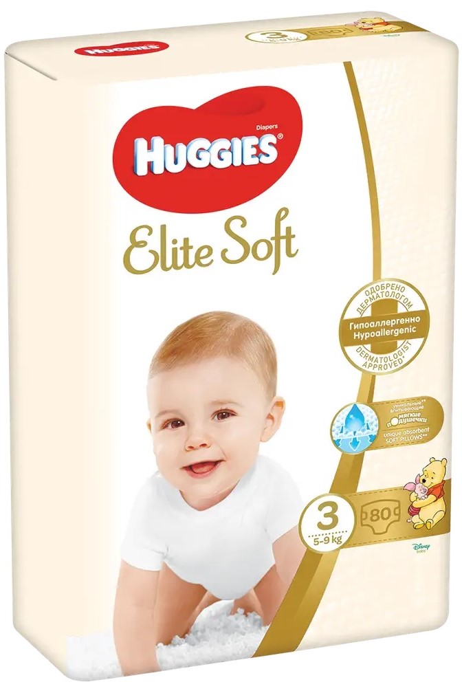 HUGGIES plenky Elite Soft vel.3 (5-9 kg) 80 ks