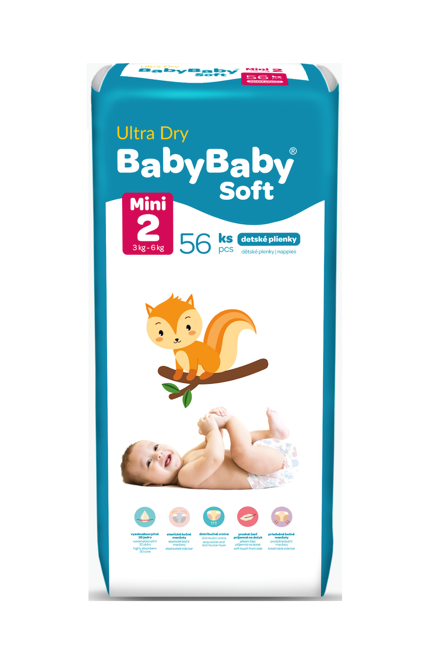 BabyBaby Soft plenky č. 2 Mini (3-6 kg) 56 ks