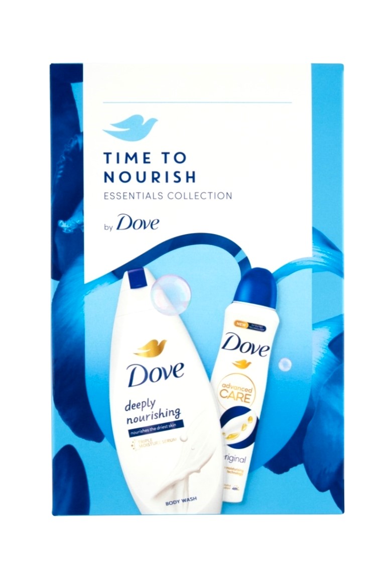 Dove dárková kazeta Time To Nourish (sprchový gel 250 ml + deospray 150 ml)
