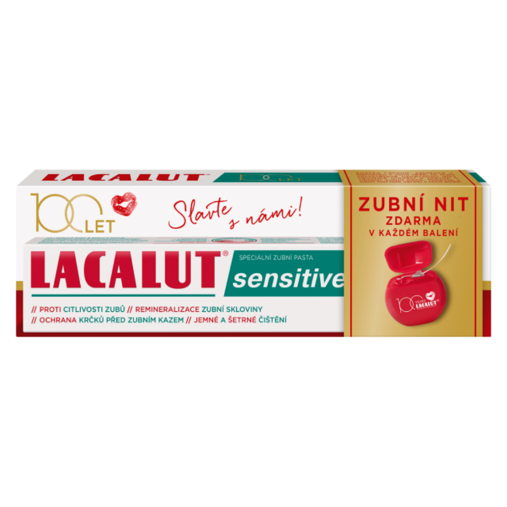 Lacalut zubní pasta 75 ml Sensitive + zubní nit zdarma