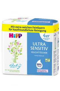HiPP BabySanft čistící vlhčené ubrousky 4 x 52 ks Ultra Sensitiv