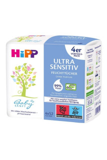 HiPP BabySanft čistící vlhčené ubrousky 4 x 52 ks Ultra Sensitiv