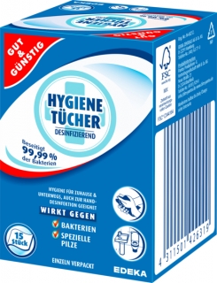 Gut & Günstig hygienické dezinfekční ubrousky 15 ks - jednotlivě balené