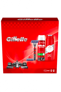 Gillette dárková kazeta F1 (strojek + 2 hlavice + pěna na holení + sprchový gel)