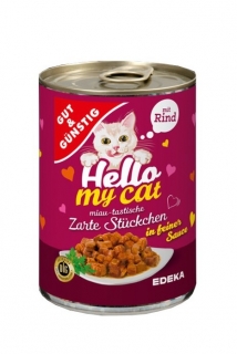 Gut & Günstig Hello My Cat konzerva 415 g Hovězí maso v omáčce
