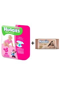 Huggies Ultra Comfort Girls 4+ maxi+ 10-16 kg 40 ks + Vlhčené ubrousky 64 ks